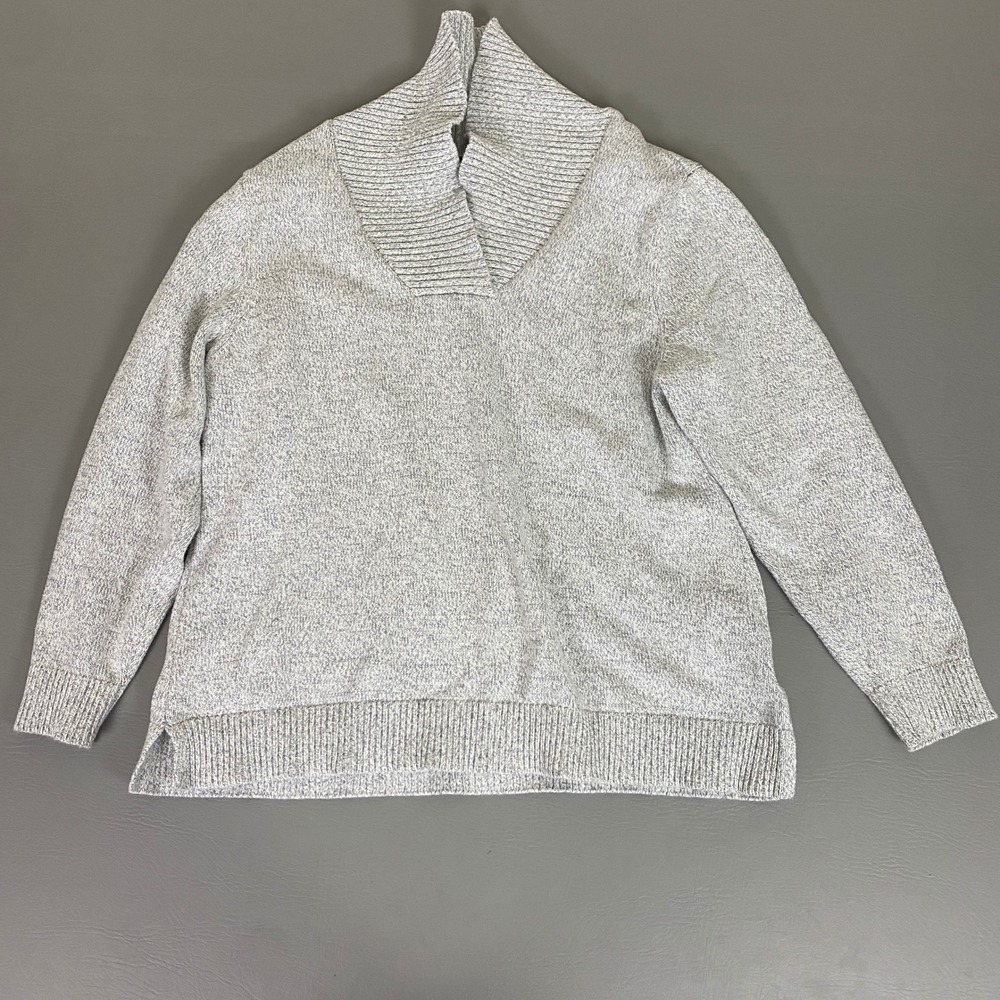 Karen Scott Sweater Women's Size Large‎ Gray Speckled Cowl Neck Cotton Blend